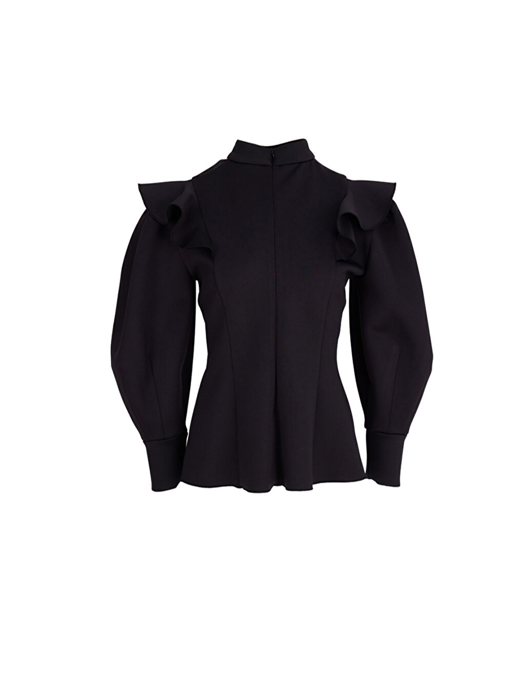 Siyah Kolları Volanlı Örme Bluz-2