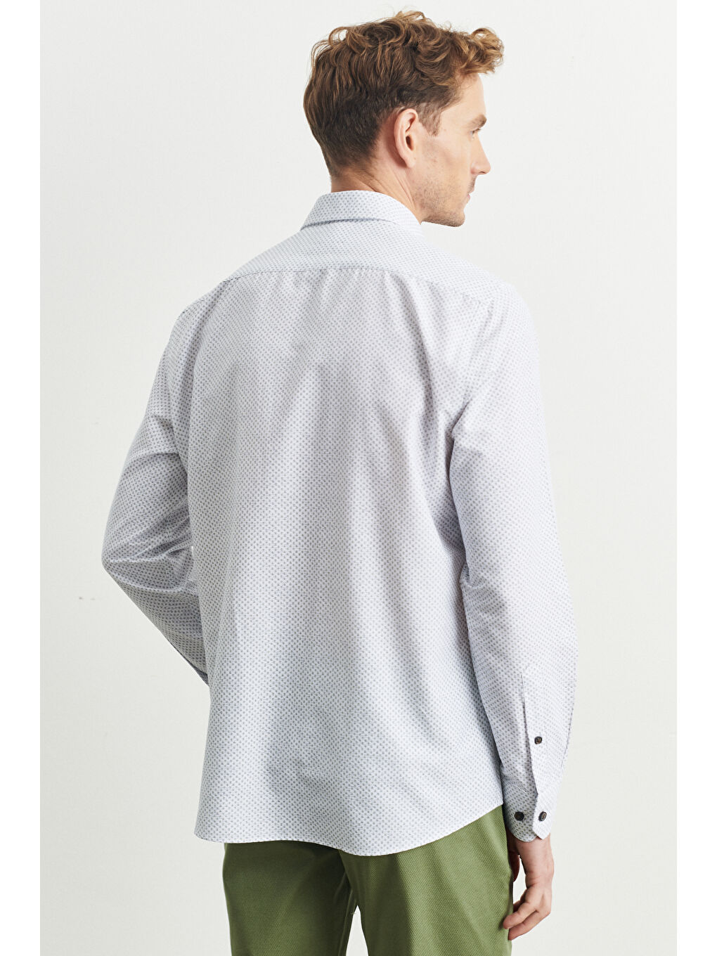 Erkek Haki Slim Fit Dar Kesim Düğmeli Yaka Baskılı Gömlek-4