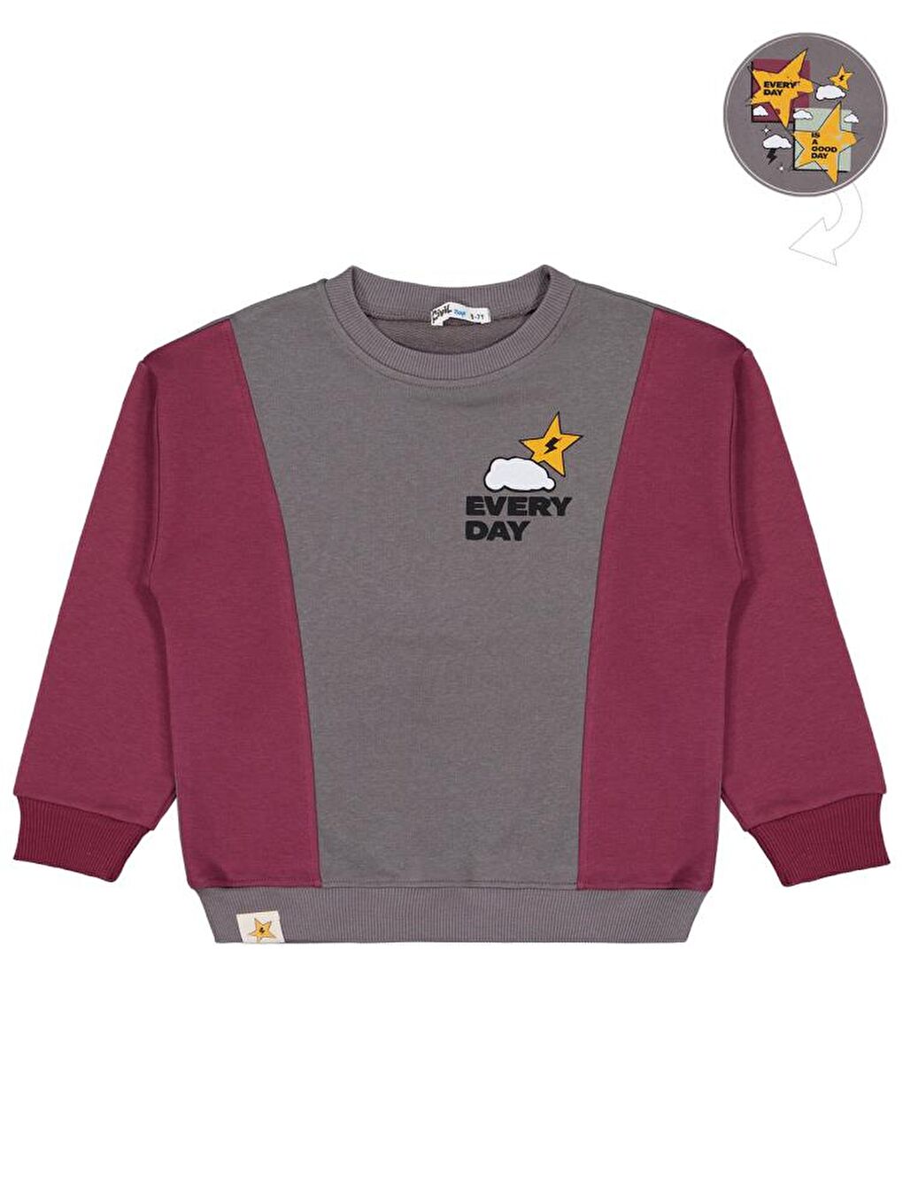 Boys Every Day Yıldız Baskılı 6-9 Yaş Sweatshirt - Bordo 8-9 Yaş