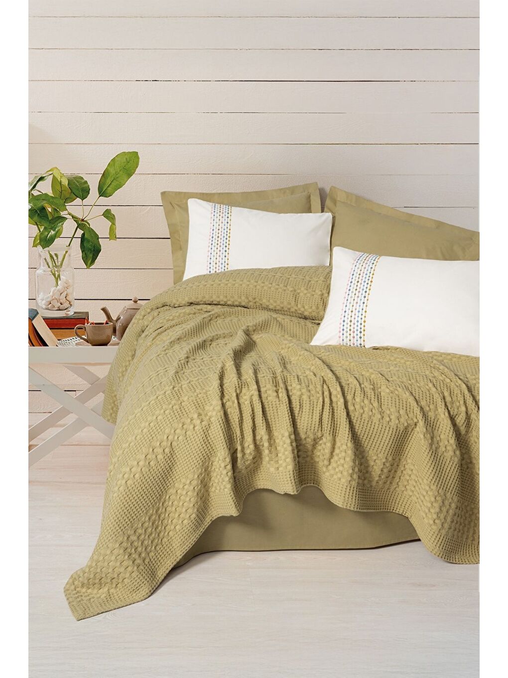 Karışık Pamuk Box Aura Tek Kişilik Takımı Pebble Hardal