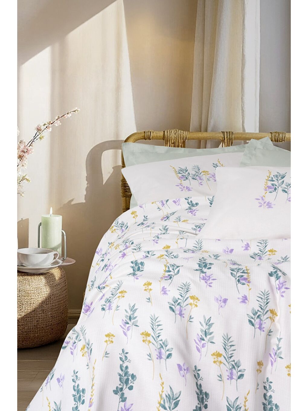 Karışık Pamuk Box Estiva Tek Kişilik Pike Takımı Twig Mint-2