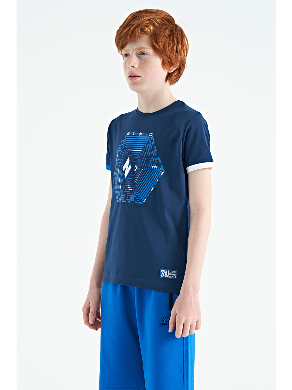 İndigo Kol Ucu Renkli Detaylı Baskılı Standart Kalıp Erkek Çocuk Tişört - 11156-1