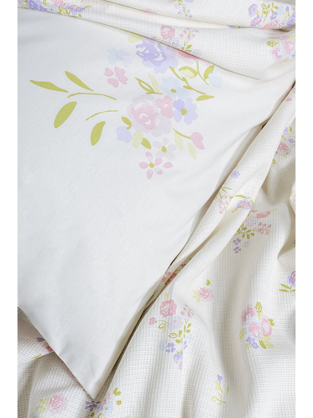 Karışık Pamuk Box Estiva Tek Kişilik Pike Takımı Petal Pembe-1