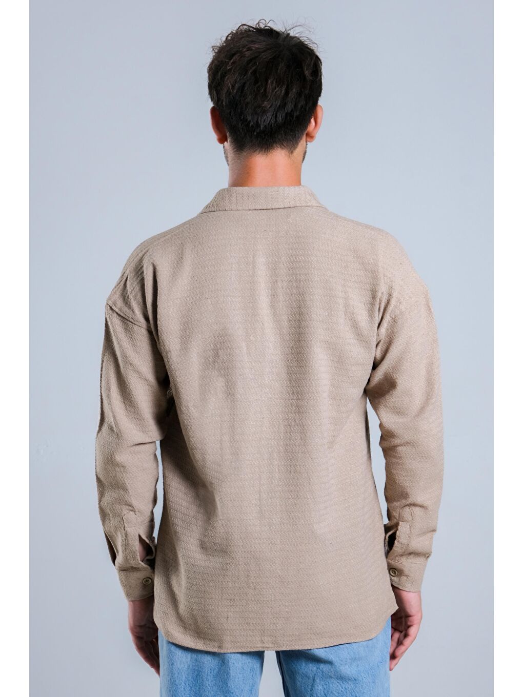 Bej Oversize Tek Cepli Örme Gömlek MAR Over22-6