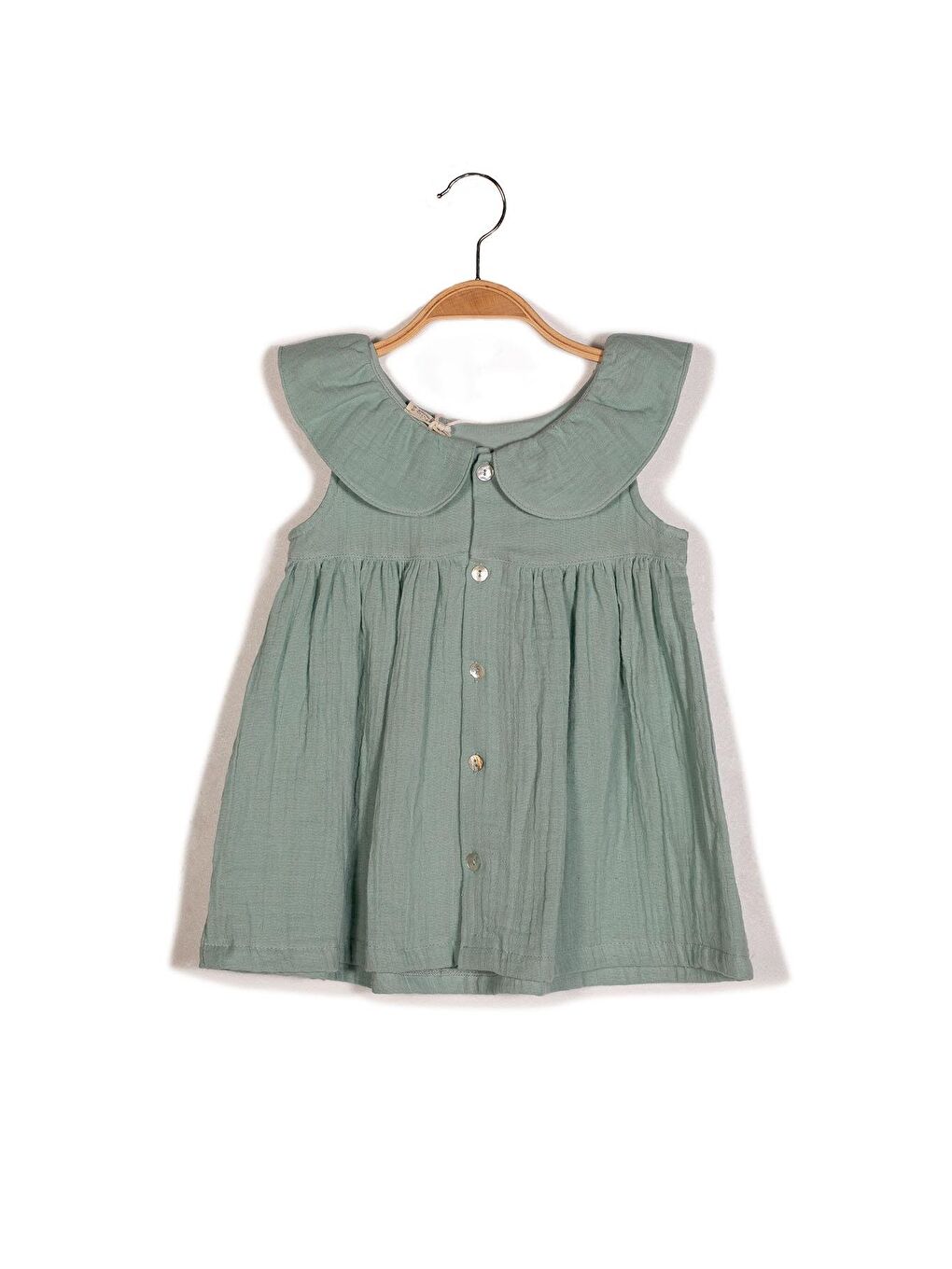 Yeşil Kız Bebek Yakası Volanlı Müslin Elbise-2