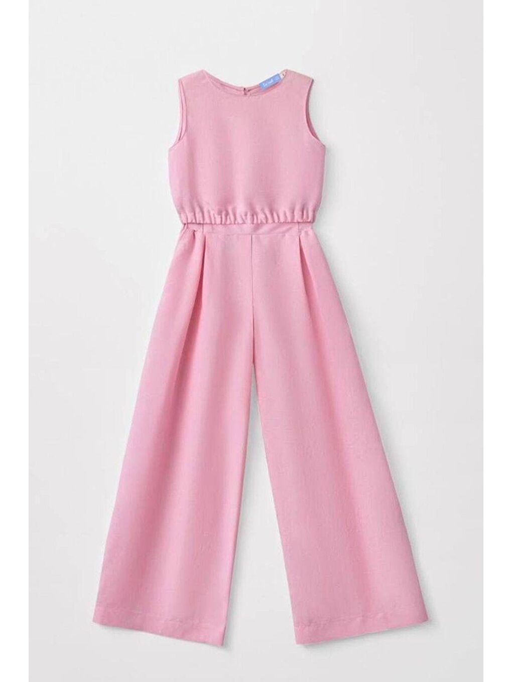 Pembe Kız Çocuk Keten Kolsuz Üst ve Beli Lastikli I Çi Astarlı Geniş Paça Pantolon Alt Üst Takım