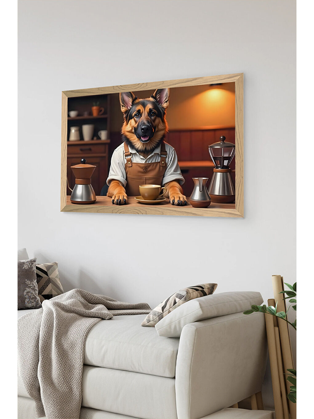 Beyaz Tek Parça Ahşap Çerçeve Görünümlü Köpek Baskılı MDF 48x33 cm Tablo - Model 6