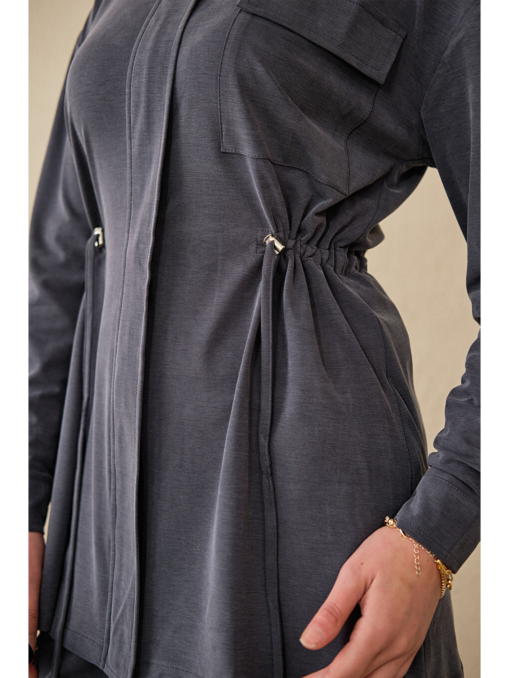 Kadın Beli Ayarlanabilir Tek Cepli Takım Antrasit-3