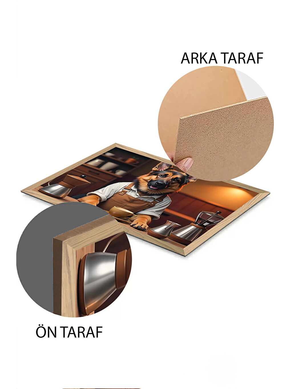 Beyaz Tek Parça Ahşap Çerçeve Görünümlü Köpek Baskılı MDF 48x33 cm Tablo - Model 6-1