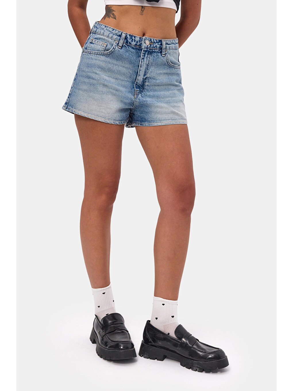 Kadın Mavi 4s6-32 Mom Mini Fit Denim Şort