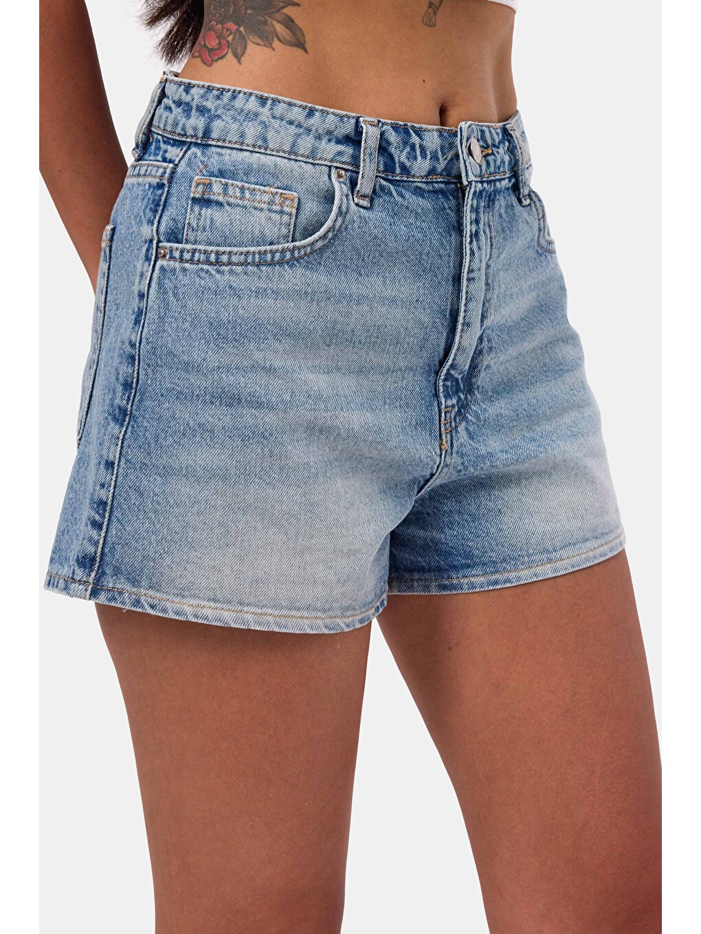 Kadın Mavi 4s6-32 Mom Mini Fit Denim Şort-1