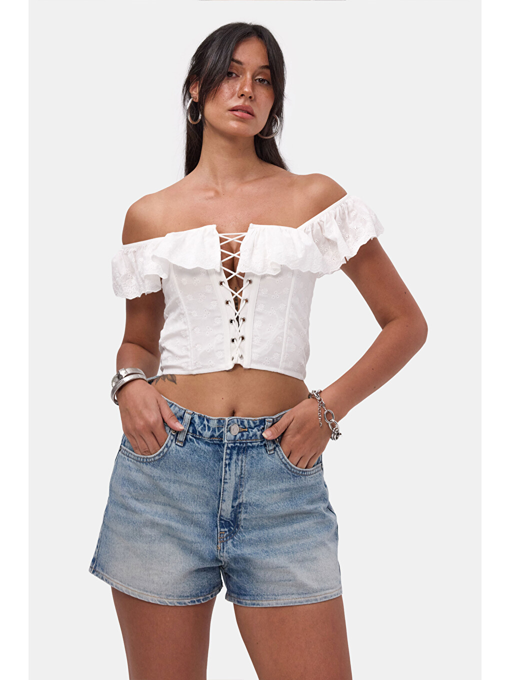 Kadın Mavi 4s6-32 Mom Mini Fit Denim Şort-3