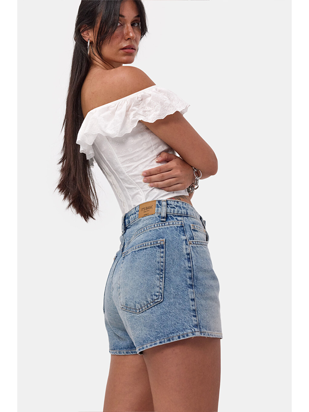 Kadın Mavi 4s6-32 Mom Mini Fit Denim Şort-4