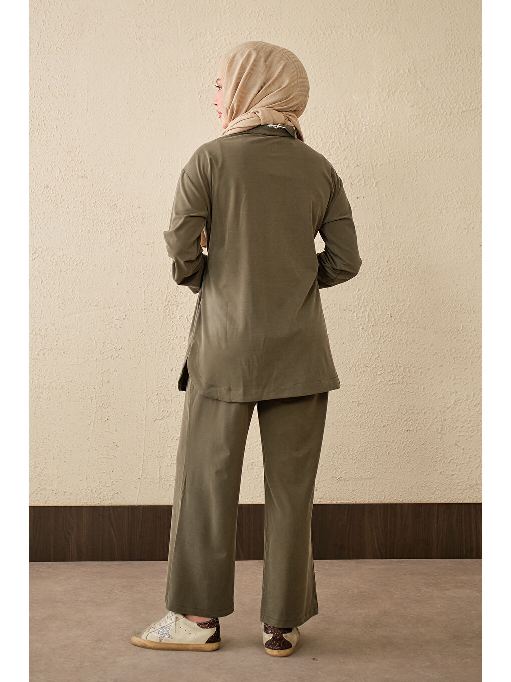 Kadın Çıtçıt Detay Çift Cepli Takım Haki Yeşil-4