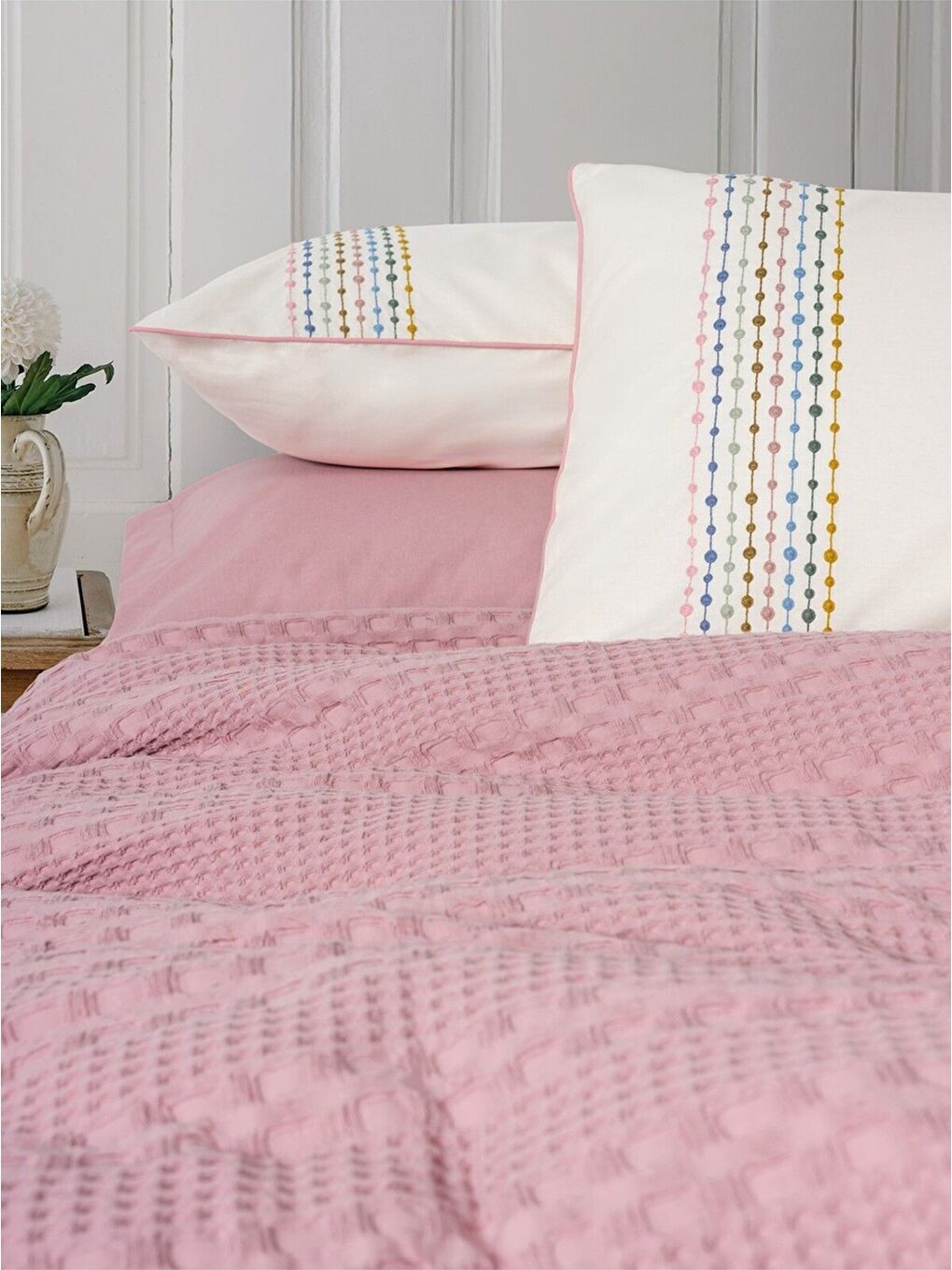 Karışık Pamuk Box Aura Tek Kişilik Takımı Pebble Pembe-2