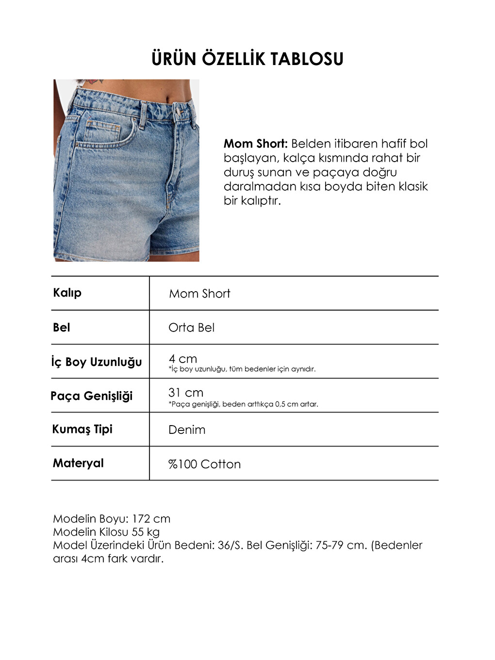 Kadın Mavi 4s6-32 Mom Mini Fit Denim Şort-5