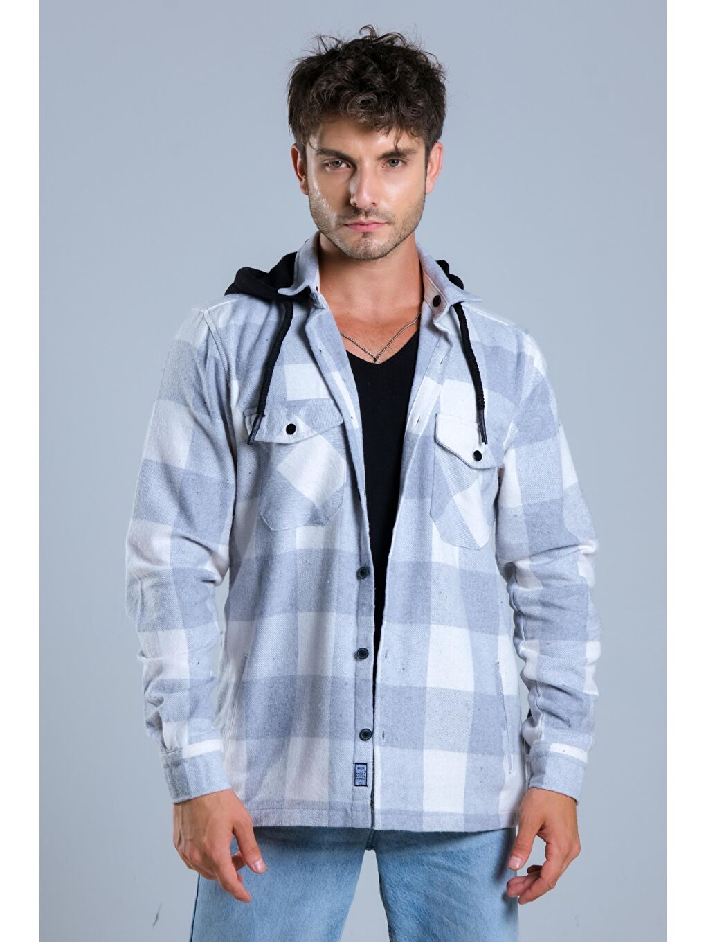 Ekru Çıkarılabilir Kapüşonlu Cepli Kışlık Erkek Oduncu Gömlek MAR4170