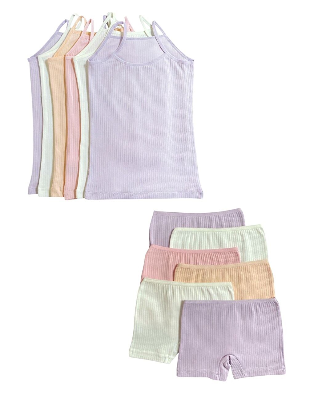 6'lı Kız Çocuk Pamuklu Karışık Renkli Fitilli Kaliteli Yumuşak Atlet Boxer Takım