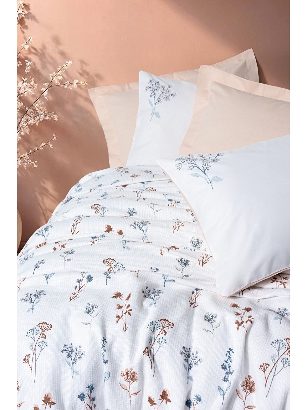 Karışık Pamuk Box Estiva Tek Kişilik Pike Takımı Briar Somon-2