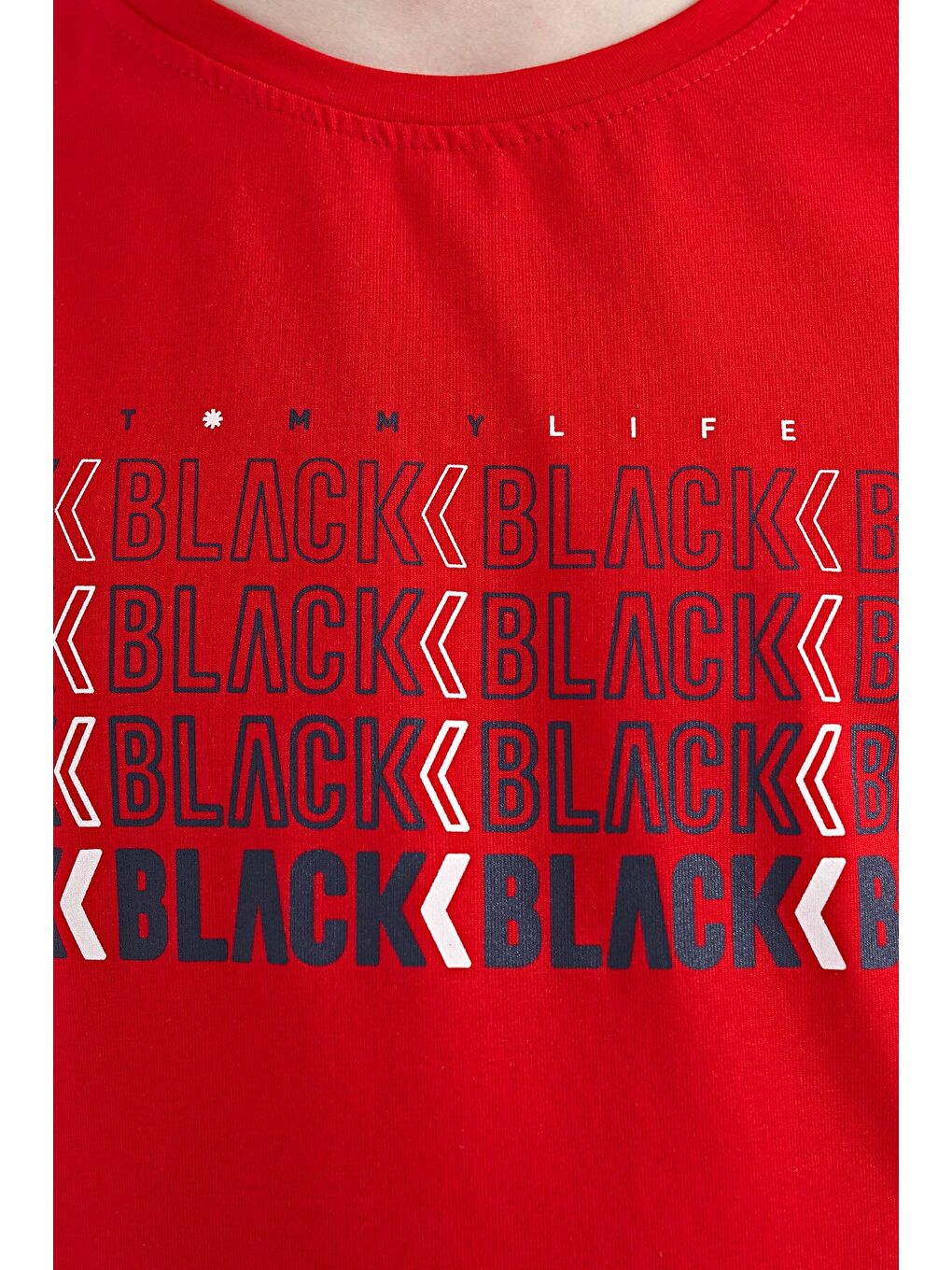 Kırmızı Yazı Baskılı O Yaka Standart Kalıp Erkek Çocuk Tişört - 11149-3