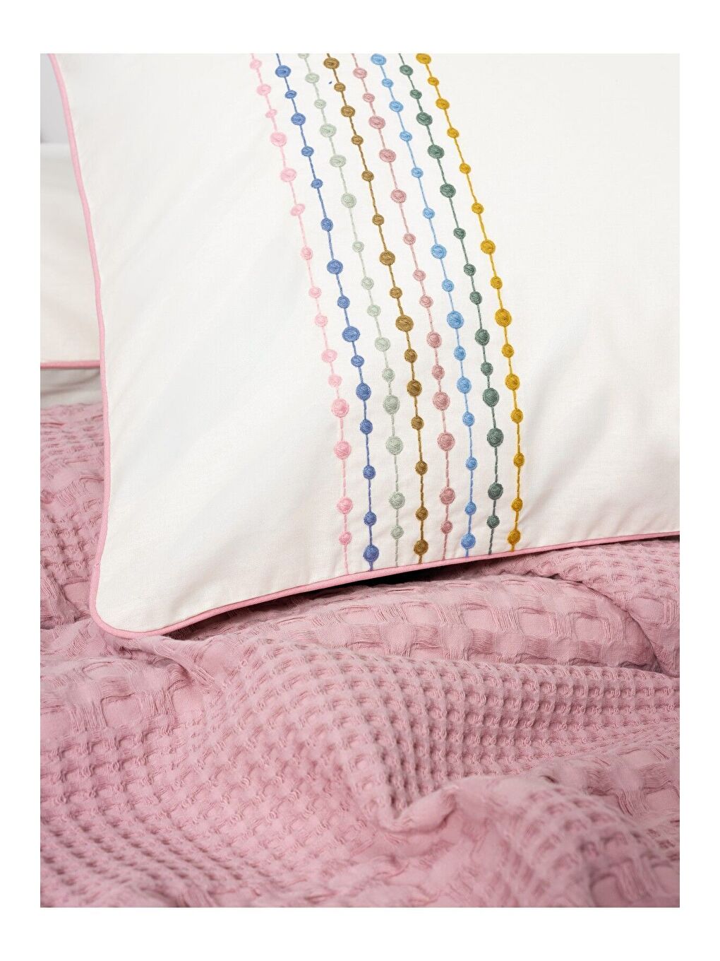 Karışık Pamuk Box Aura Çift Kişilik Pike Takımı Pebble Pembe-3