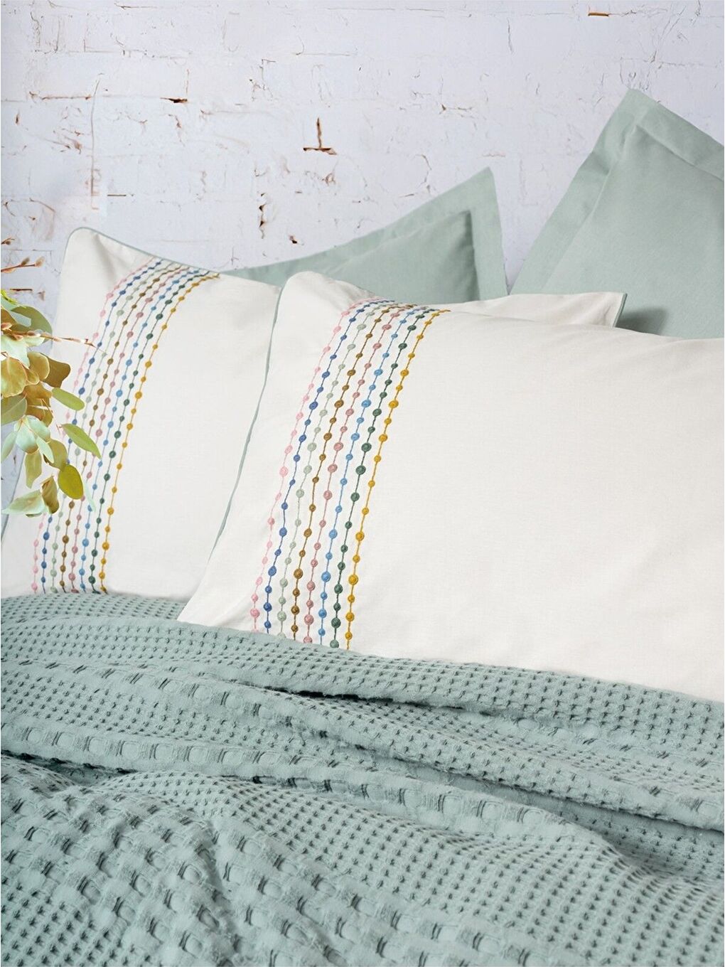 Karışık Pamuk Box Aura Çift Kişilik Pike Takımı Pebble Mint-1