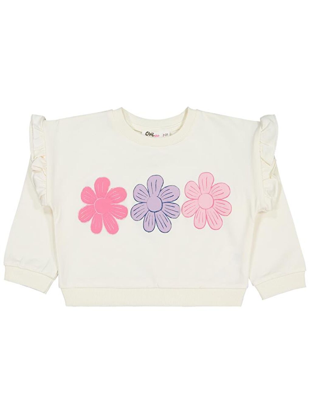 Girls Renkli Papatya Baskılı 2-5 Yaş Sweatshirt - Ekru 2-3 Yaş