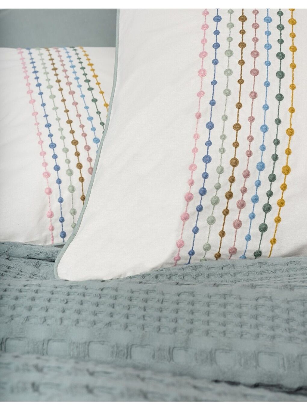 Karışık Pamuk Box Aura Çift Kişilik Pike Takımı Pebble Mint-3