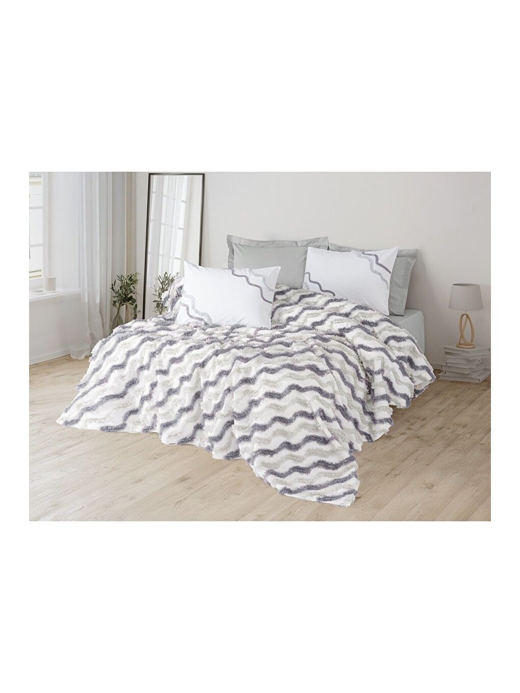 Karışık Pamuk Box Bonny Çift Kişilik Pike Takımı Eldon Gri-1