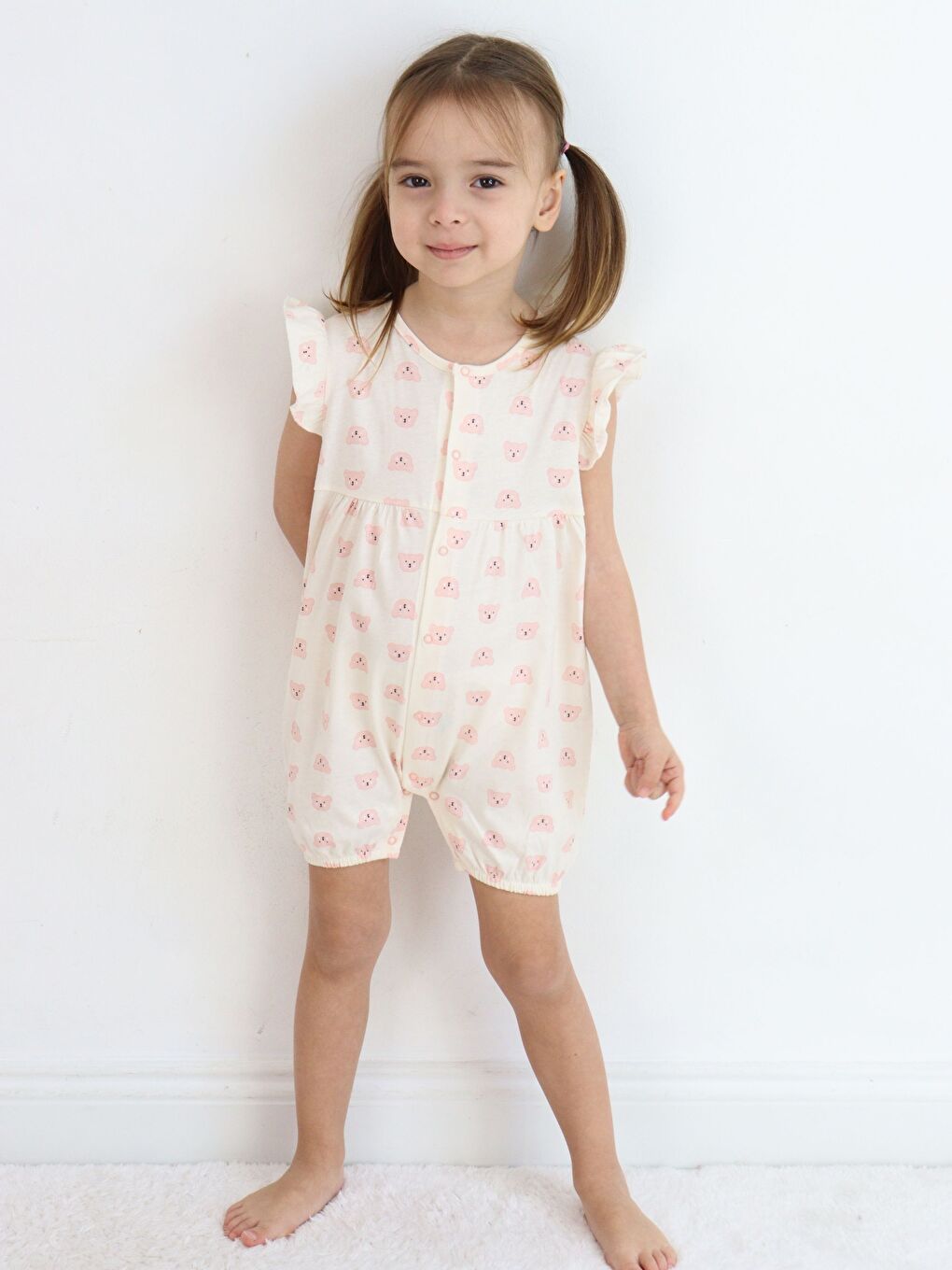 Lila Bisiklet Yaka Baskılı Kız Bebek Tulum 2'li-1