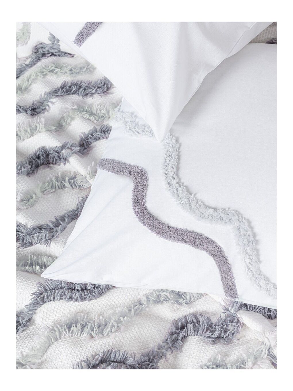 Karışık Pamuk Box Bonny Çift Kişilik Pike Takımı Eldon Gri-2