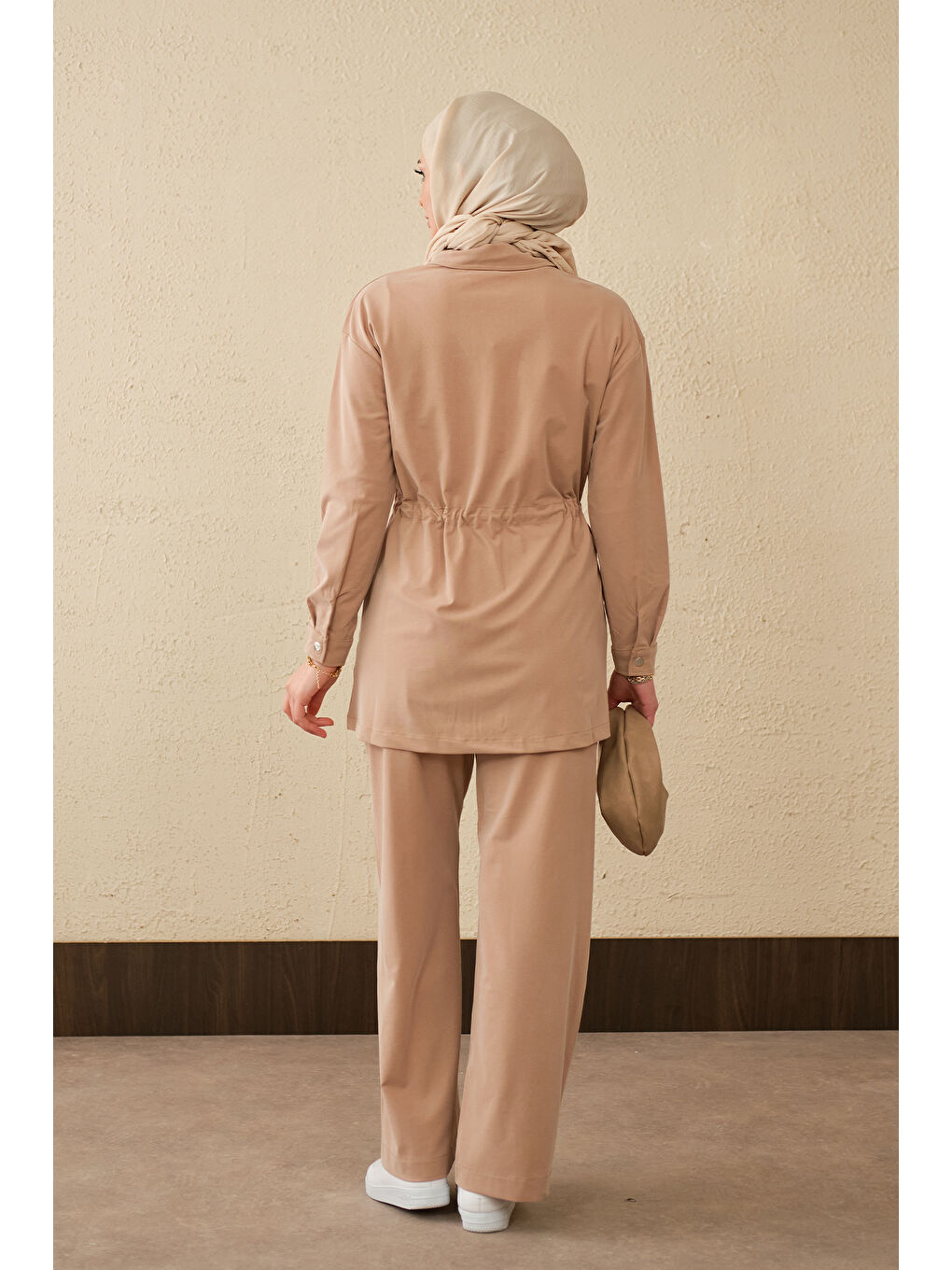 Bej Kadın Beli Ayarlanabilir Tek Cepli Takım Vizon-4