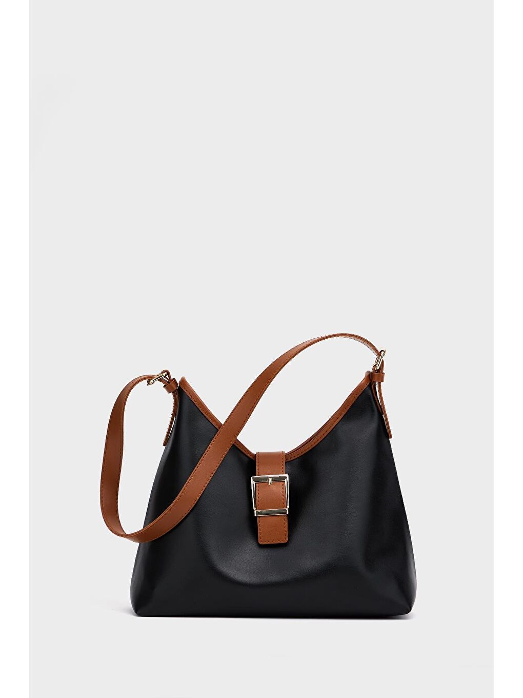 Gold Toka Detaylı  El Ve Omuz Çantası Siyah-Taba-1