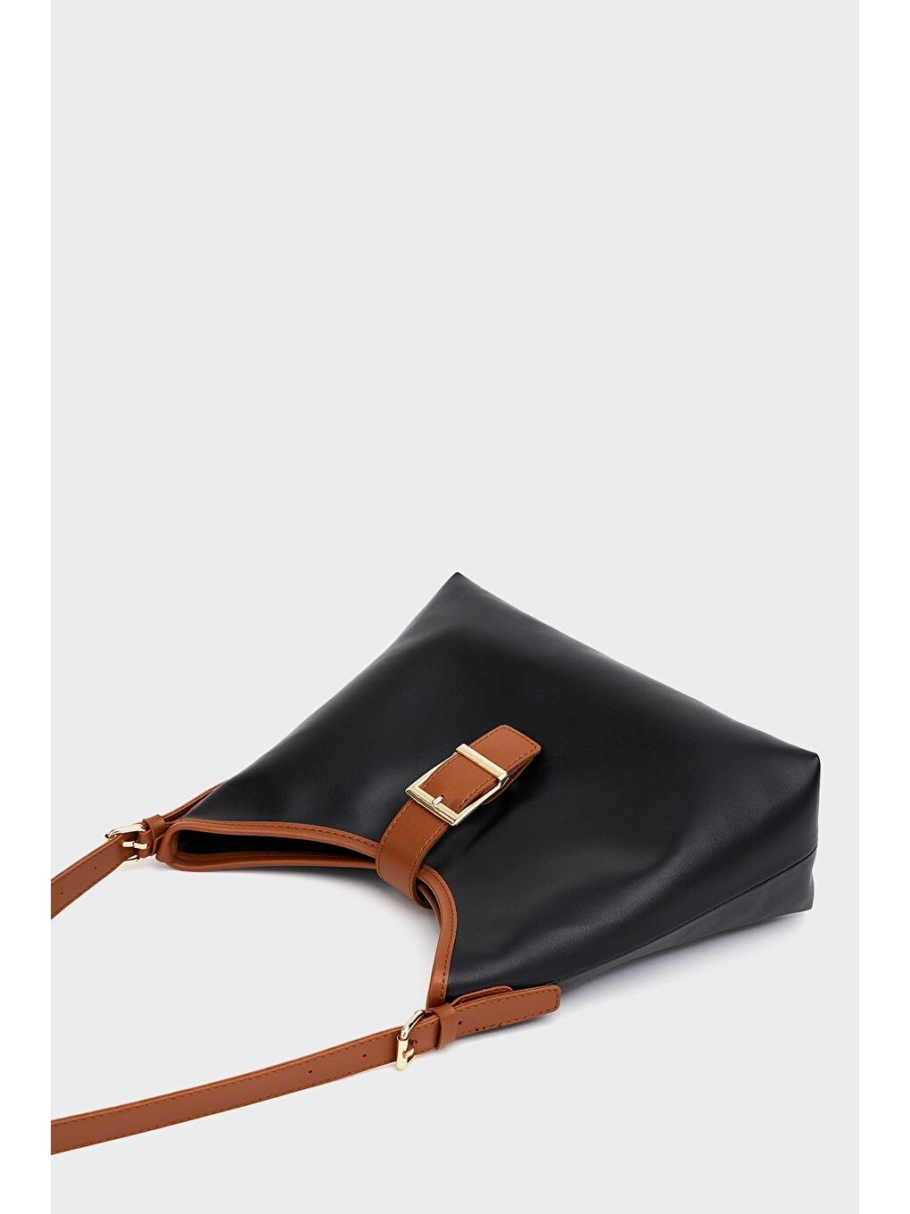 Gold Toka Detaylı  El Ve Omuz Çantası Siyah-Taba-2