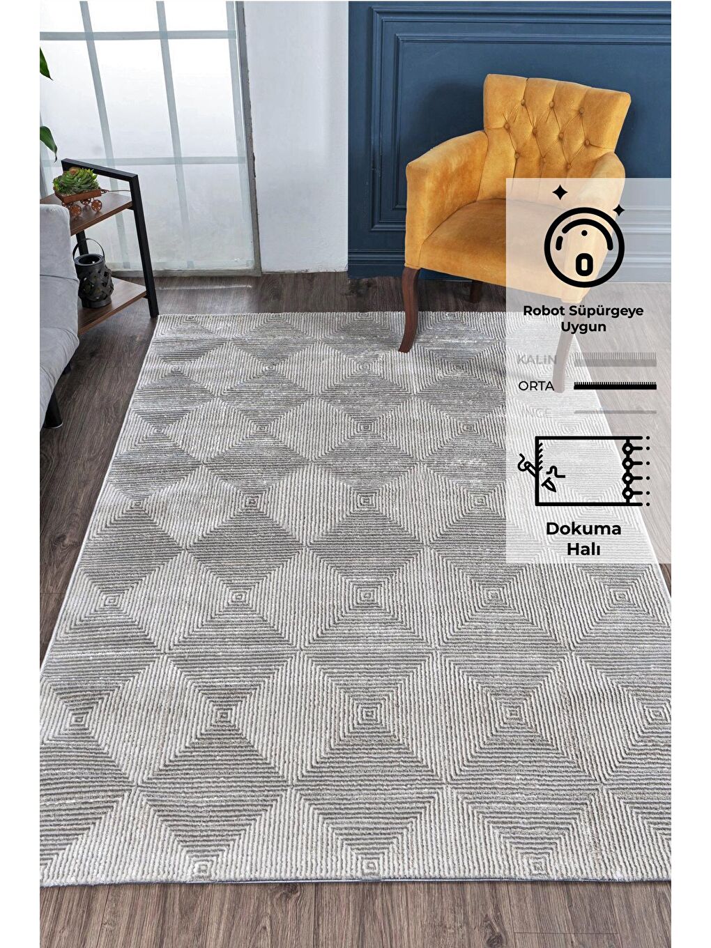 Bej Motto 4586 Modern Dokuma Halı-80x150