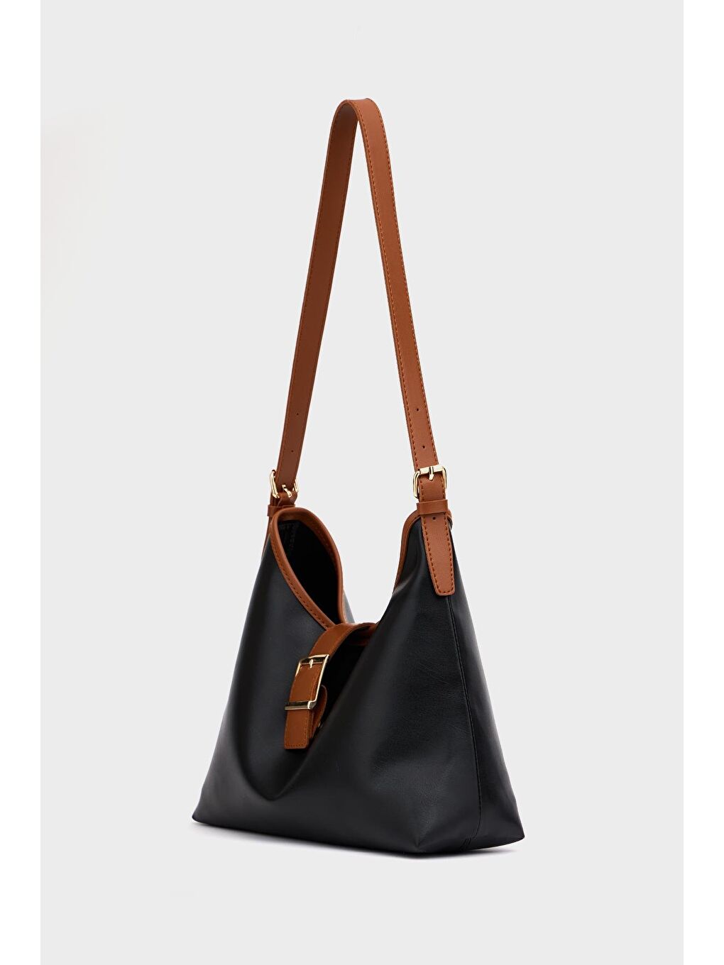 Gold Toka Detaylı  El Ve Omuz Çantası Siyah-Taba-3