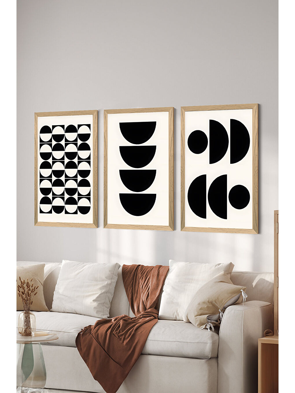 Beyaz 3 Parça Ahşap Çerçeve Görünümlü MDF Poster Tablo Seti - Set 33 - MDF3DSOHOSET33-1520