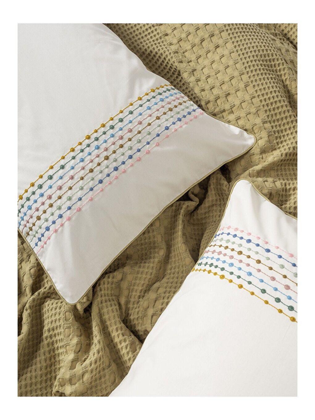 Karışık Pamuk Box Aura Çift Kişilik Pike Takımı Pebble Hardal-2