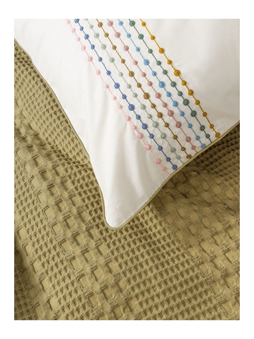 Karışık Pamuk Box Aura Çift Kişilik Pike Takımı Pebble Hardal-3