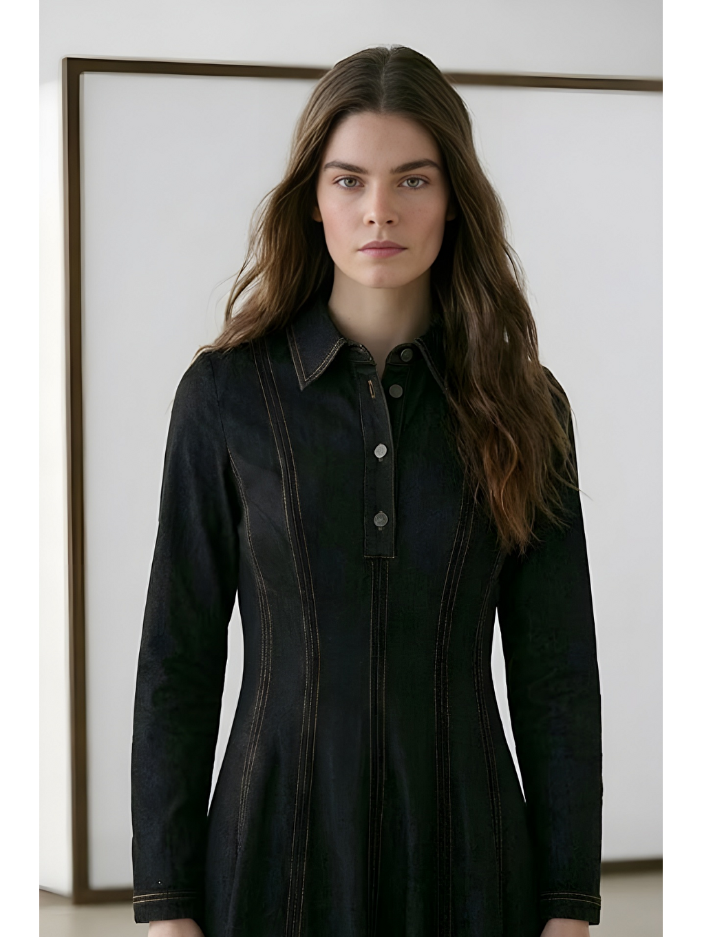 Parçalı Denim Elbise Siyah-1