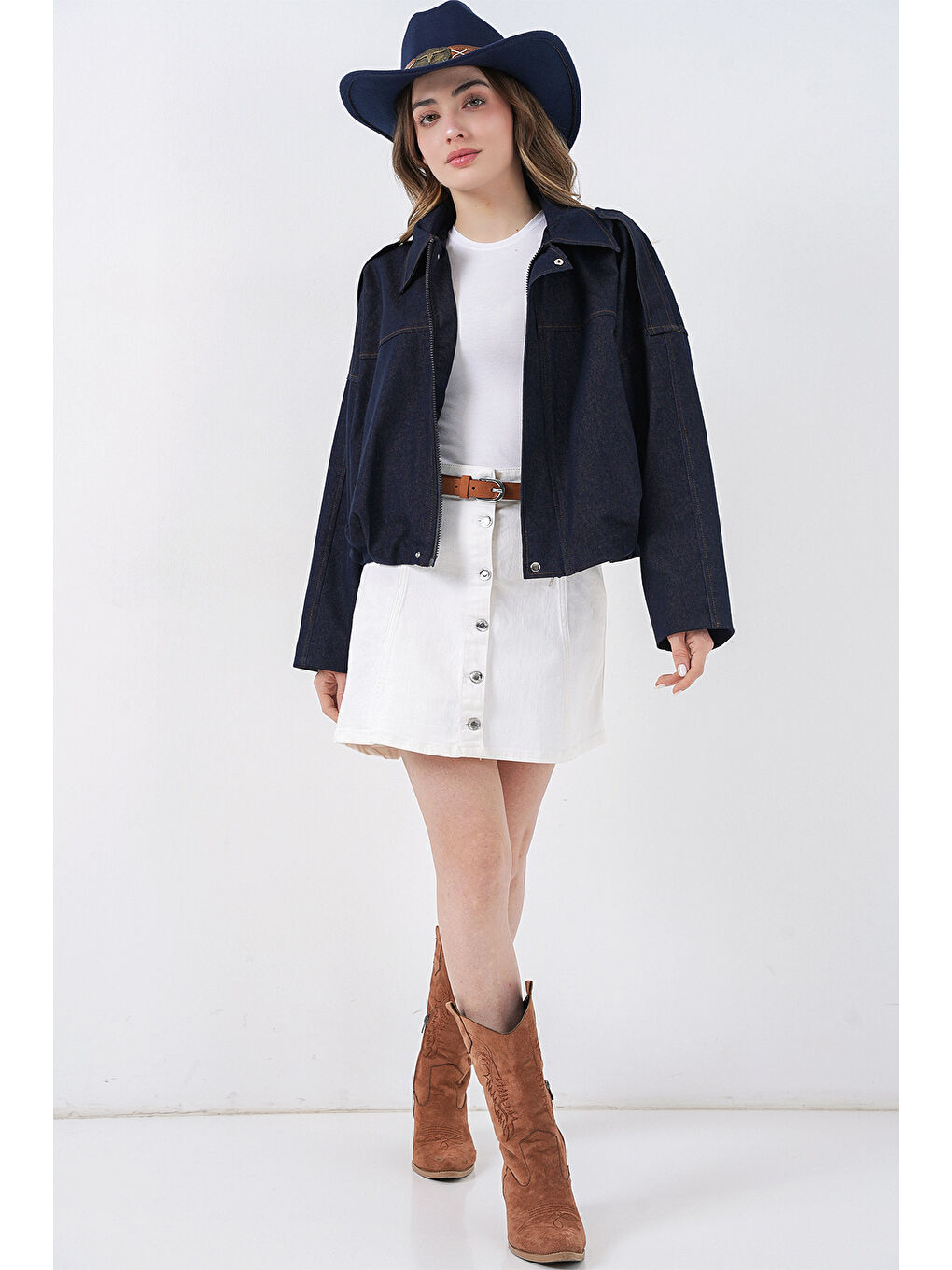 Kadın Jean Bomber Ceket 0737 - Lacivert-1