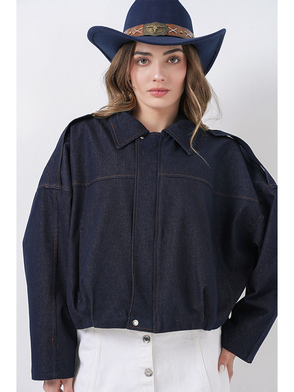 Kadın Jean Bomber Ceket 0737 - Lacivert-2