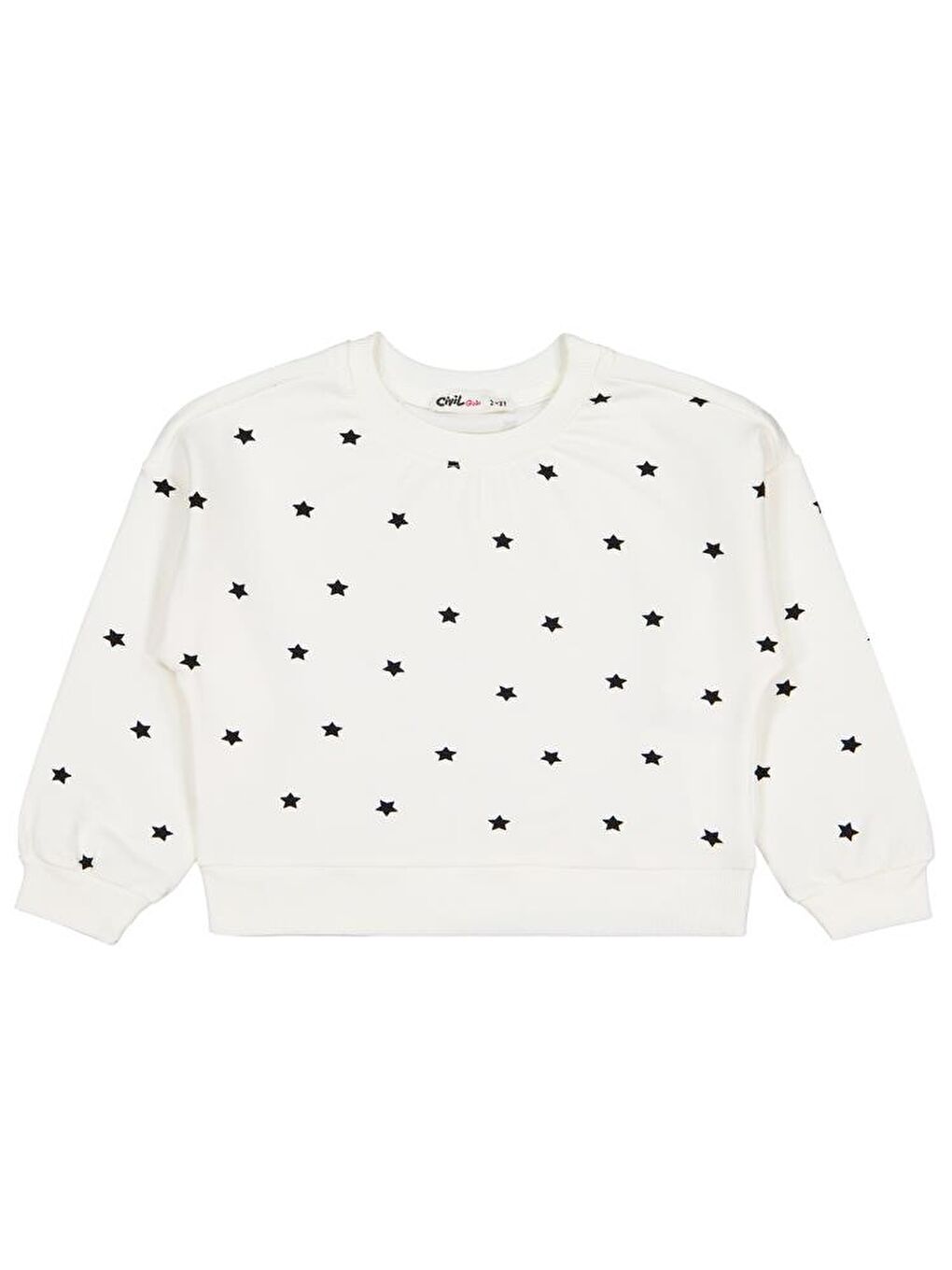 Girls Yıldız Baskılı 2-5 Yaş Sweatshirt - Ekru 5-6 Yaş