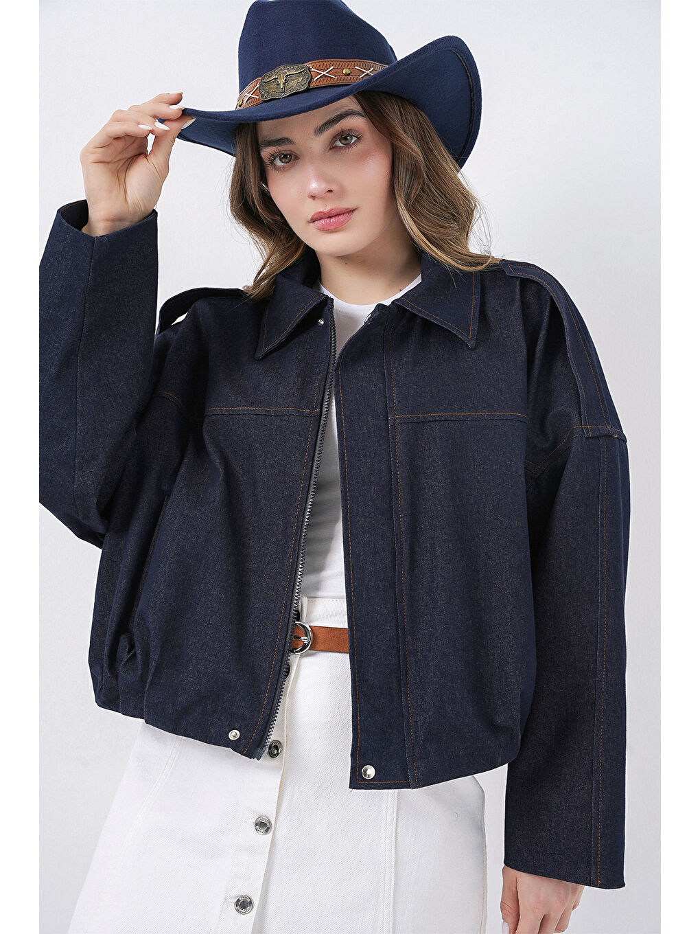 Kadın Jean Bomber Ceket 0737 - Lacivert-3