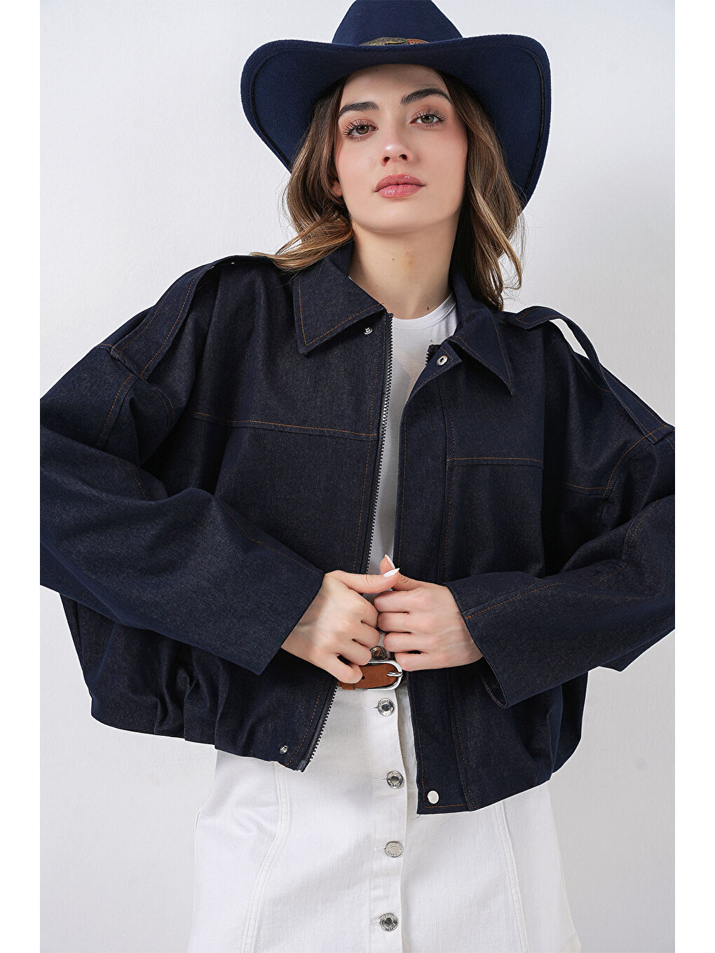 Kadın Jean Bomber Ceket 0737 - Lacivert-4