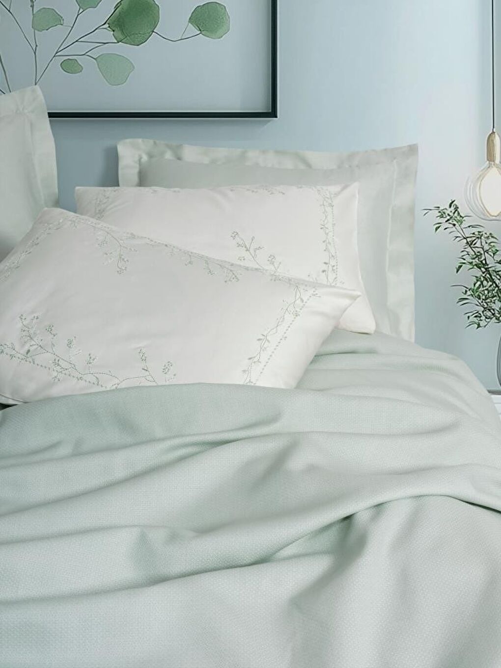 Karışık Pamuk Box Serenity Bambu Çift Kişilik Pike Takımı Brisa Mint-3