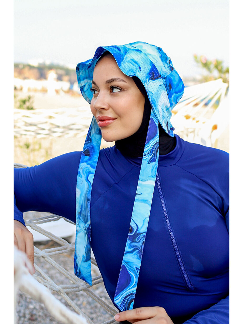 Lacivert Remsa Bağlamalı Bucket Şapka RŞBUC-02 Dalgalar-1