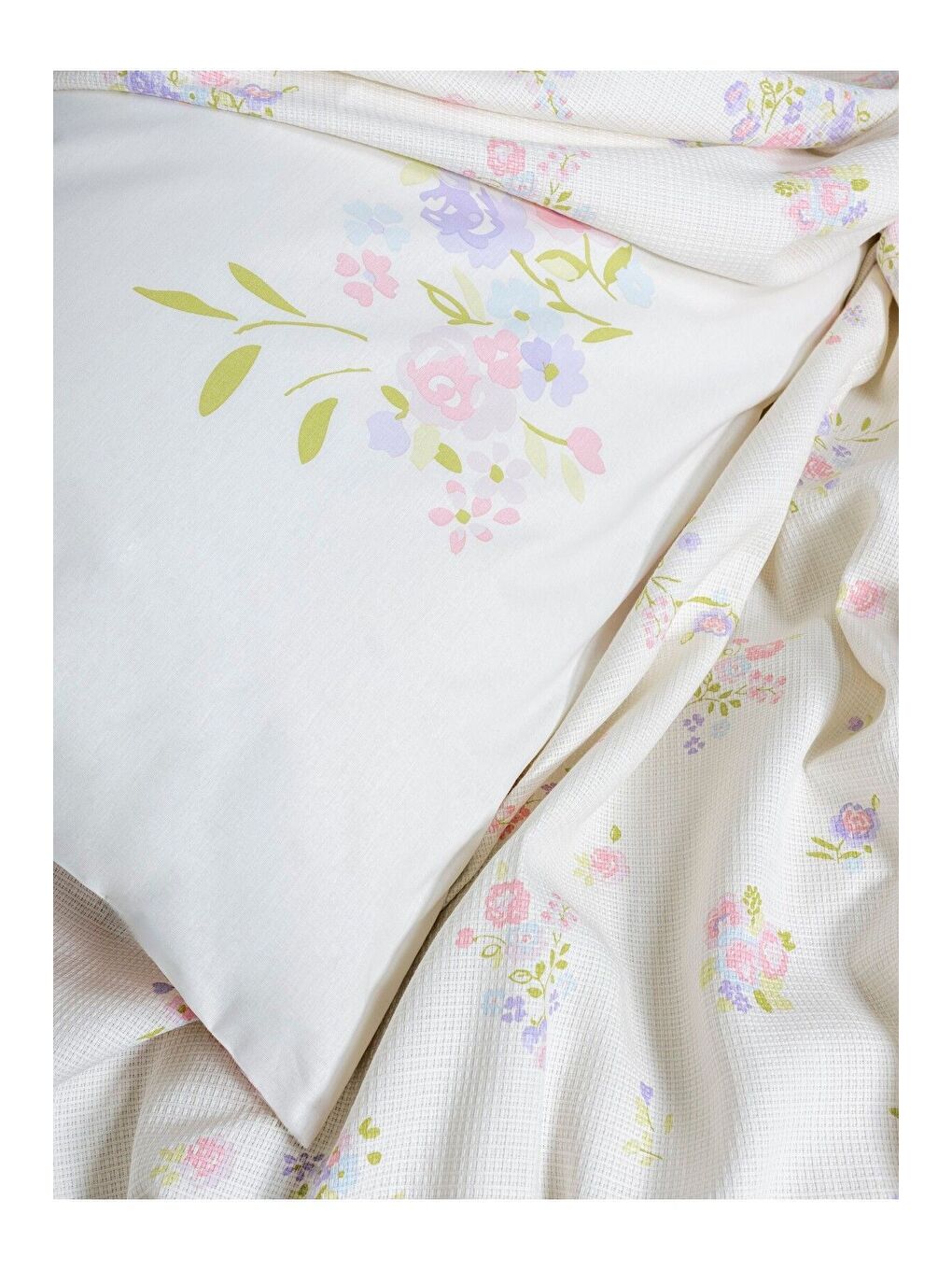 Karışık Pamuk Box Estiva Çift Kişilik Pike Takımı Petal Pembe-2