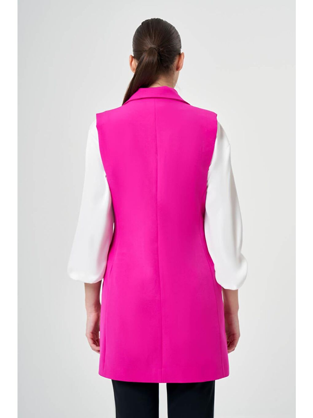 Kruvaze Uzun Fuşya Klasik Yelek-4