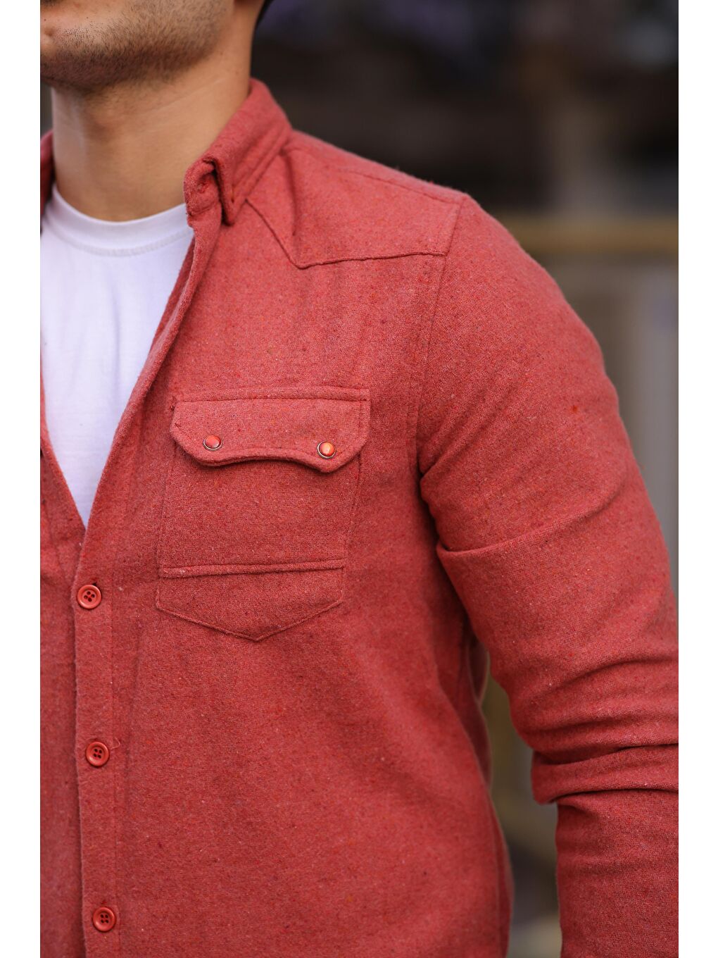 Kahverengi Cep Detay Kışlık Gömlek MAR 4175-3